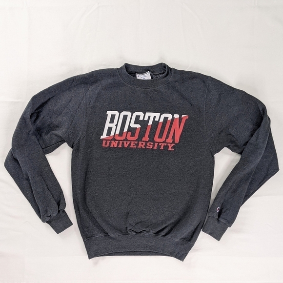 Champion Boston University Gray Red Crewneck Sweatshirt Collegiate - Picture 1 of 8